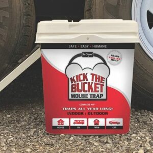 Kick the Bucket Mouse Trap bucket and ramp in front of trailer tires